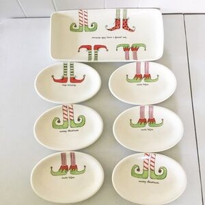 Rae Dunn Elf Feet Oval Plates X6 & Plater Christmas Set